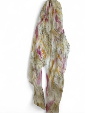 Vintage Sheer Lightweight Floral Silk Scarf Head-wrap Long Rectangular OS